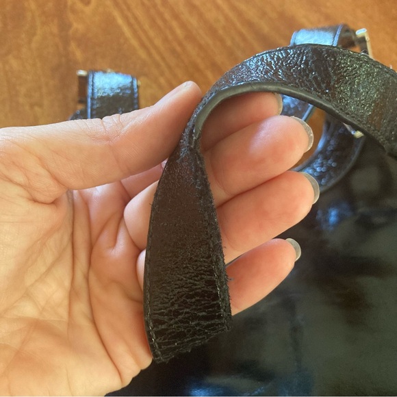 Tory Burch Bombe Tote Black Crackle Leather XL Logo Embossed Silver Satchel - Picture 12 of 14